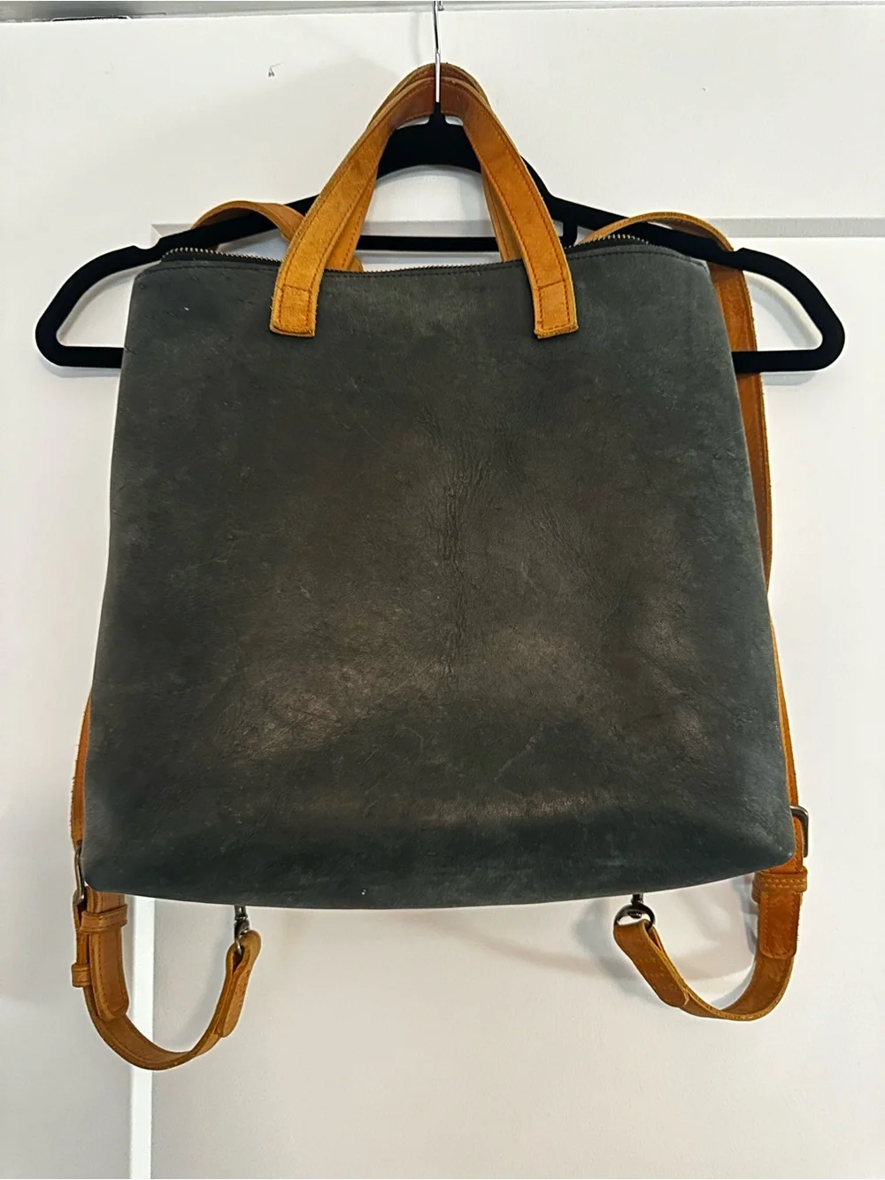 Able Black Leather Tote with Tan Handles